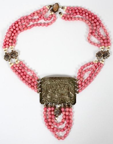 ASIAN PINK & IVORY BEADED NECKLACE