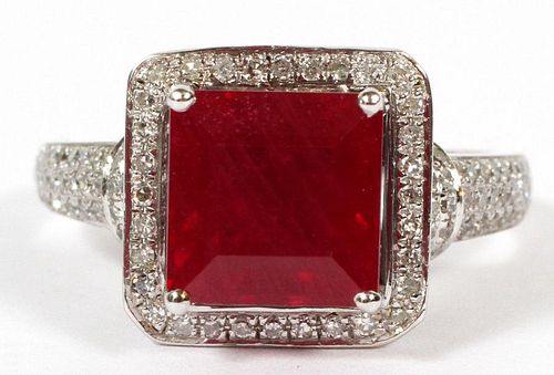 14KT WHITE GOLD AND SYNTHETIC RUBY RING