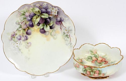 HAND PAINTED LIMOGES CHARGER AND BOWL