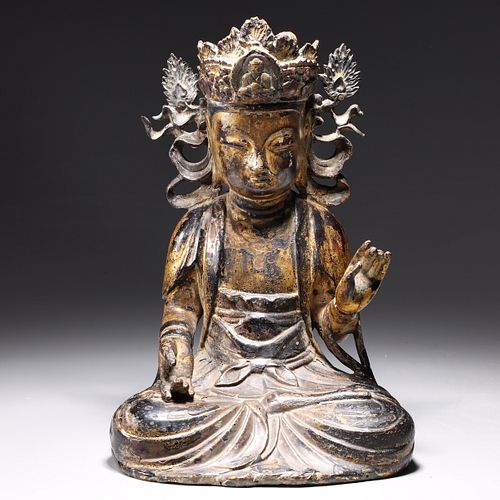 Elaborate Korean Gilt Bronze Seated Figure of Buddha
