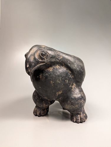 Chinese Neolithic-Style Black Pottery Owl Ding Vessel