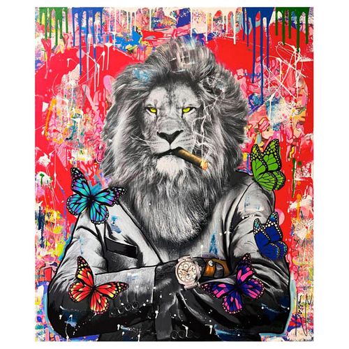 Jozza, "The King" Unique Mixed Media on Canvas, Hand Signed with Letter of Authenticity.