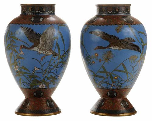 Pair Finely Enameled Cloisonn&#233; Vases