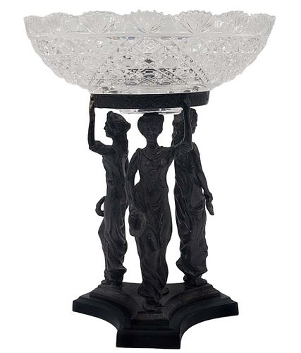 19th C Bronze patinated of the Three Graces Centerpiece
