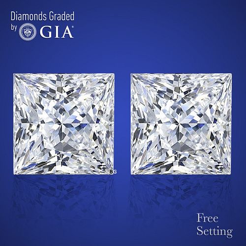 4.02 carat diamond pair Princess cut Diamond GIA Graded 1) 2.01 ct, Color E, VVS2 2) 2.01 ct, Color F, VVS2 . Appraised Value: $169,500 