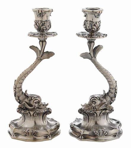 Pair of Buccellati Sterling Dolphin Candlesticks