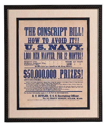 Civil War, US Navy Broadside, The Conscript Bill! How to Avoid It!! 