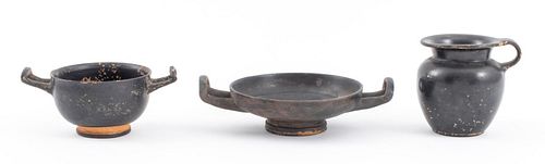 Greek Attic Blackware Pottery Vessels, 3