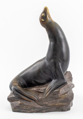 Marcel Andre Bouraine Art Deco Bronze Seal Statue