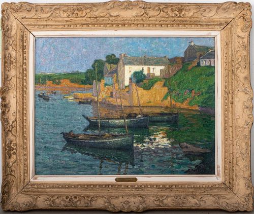 Raymond Thibesart Le Port de Treboul Oil on Canvas