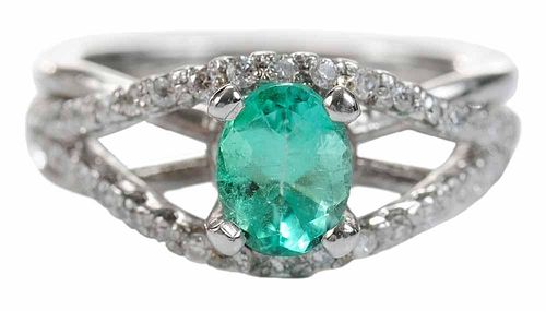Platinum, Emerald and Diamond Ring