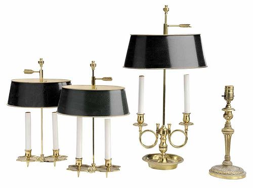 Group of Four Brass and Tole Lamps