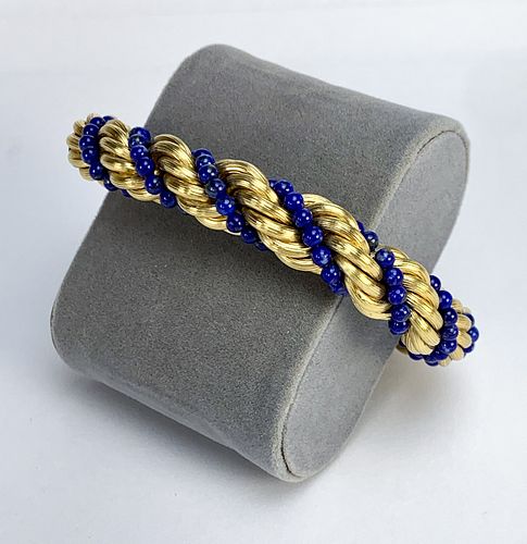 18K Yellow Gold w/Lapis Beads Bracelet