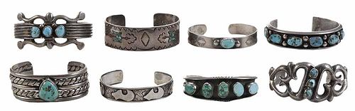 Group of Eight Silver and Turquoise