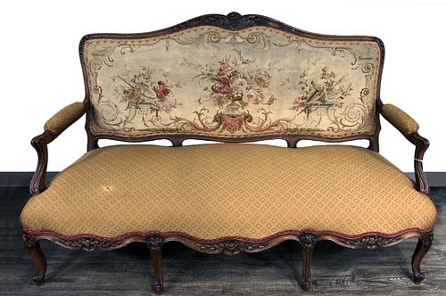 LOUIS XV FRUITWOOD SETTEE WITH AUBUSSON BACK 