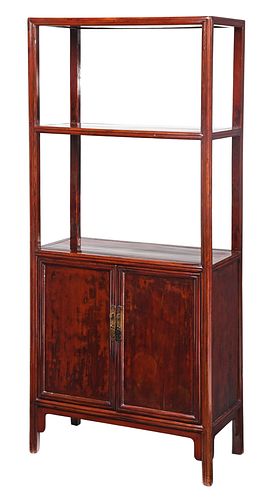 Chinese Red Lacquered Open Book Cabinet