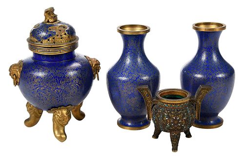 Four Chinese Miniature Cloisonne Objects