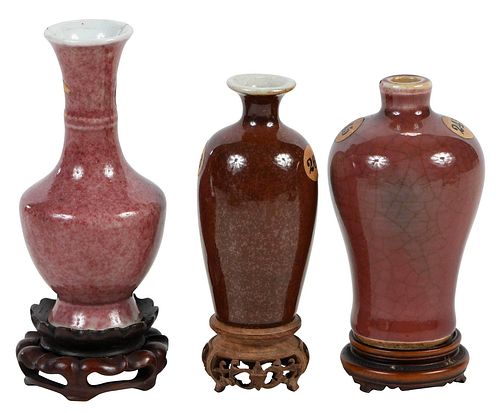 Three Chinese Porcelain Miniature Vases with Stands