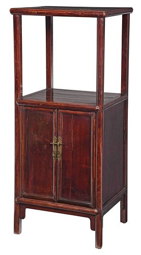 Chinese Red Lacquered and Brass Mounted Book Cabinet
