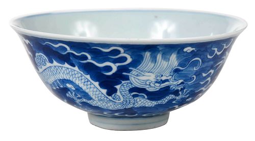 Chinese Blue and White Porcelain "Dragon" Bowl