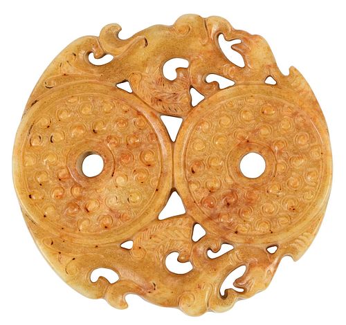 Chinese Carved Archaistic Double Bi Disc