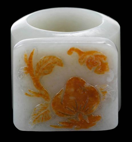 Celadon Jade Archers Ring with Carving