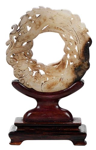 Chinese Jade Dragon Disk with Stand