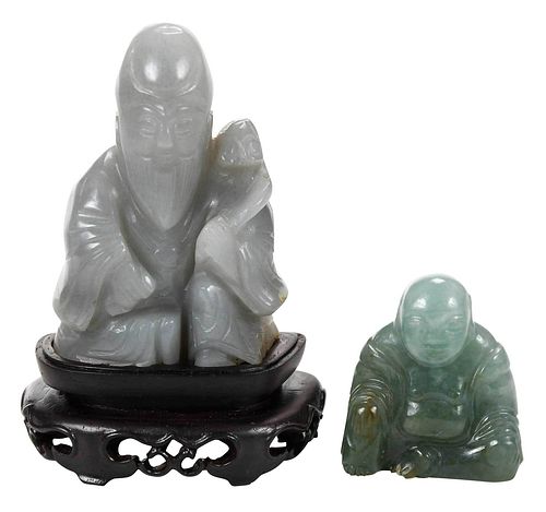 Two Small Chinese Jade Seated Figures, Buddha and Shaolin