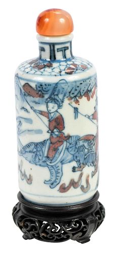 Chinese Porcelain Snuff Bottle with Jade Finial
