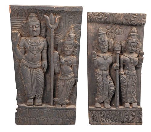 Two Asian Carved Wood Wall Mounts
