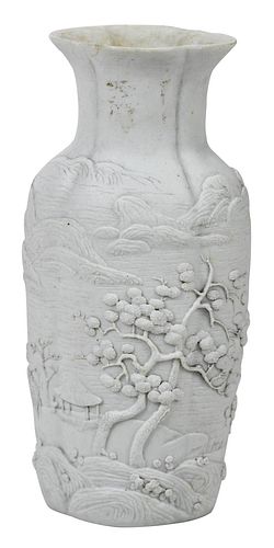 Chinese Biscuit Porcelain Vase with Landscape Scene