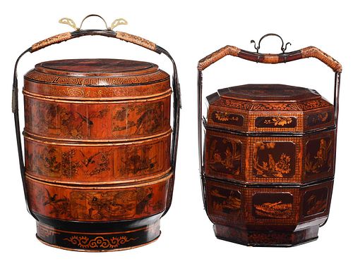 Two Chinese Lacquered, Gilt, and Brass Mounted Baskets