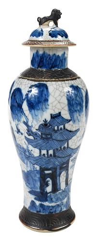 Chinese Underglaze Blue Vase with Foo Dog Lid