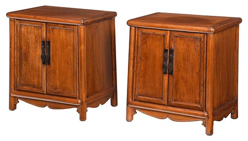Pair of Chinese Elm Brass Mounted Small Cabinets