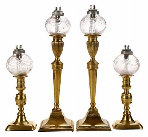 Set of Four Blown Whale Oil Peg Lamps