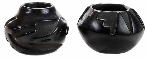 Two Belen Tapia Carved Blackware Vases