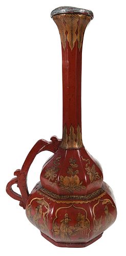 Chinese Red and Gold Painted Rose Water Ewer