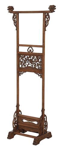 Chinese Carved Figured Hardwood Robe Stand