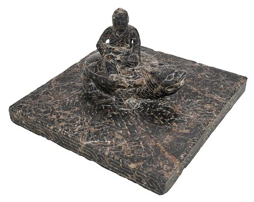 Chinese Carved Stone Paper Press, Boy on Turtle