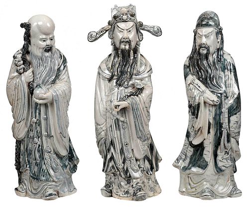 Group of Three Chinese Blue and White Sanxing Figures
