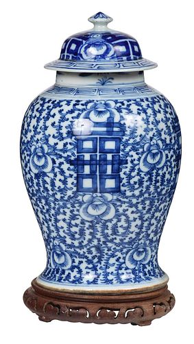 Large Chinese Blue and White Lidded Vessel with Stand