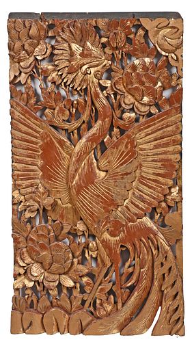 Chinese Rectangular Carved and Gilt Wall Panel
