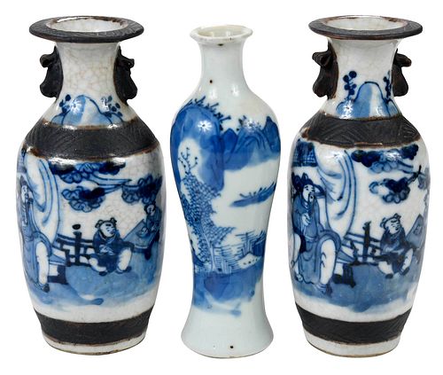 Three Small Chinese Underglaze Blue and White Vases