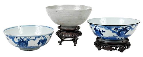 Group of Three Chinese Underglaze Blue Bowls