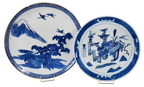 Two Chinese/Japanese Underglaze Blue Deep Dishes