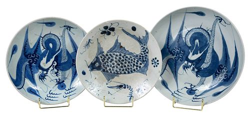 Group of Three Chinese Underglaze Blue Dishes