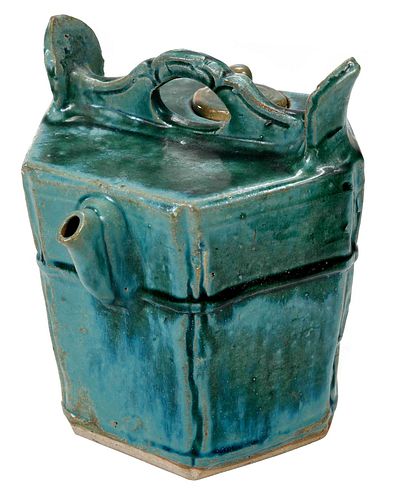 Chinese Green Glazed Octagonal Carrying Water Pot