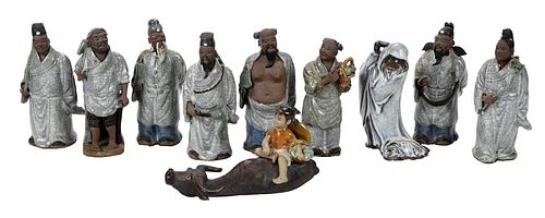 Group of Ten Chinese Clay Figures