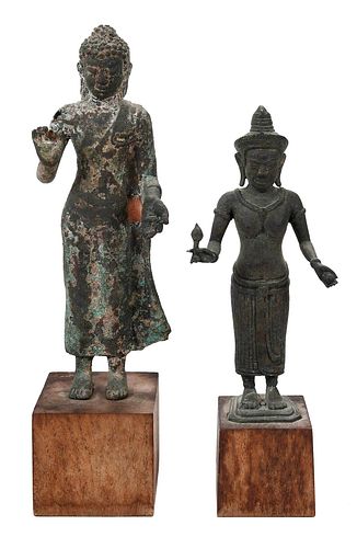 Bronze Buddha and Uma Figures on Wood Stands