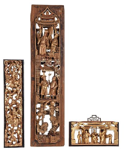Group of Three Asian Carved and Gilt Wall Panels